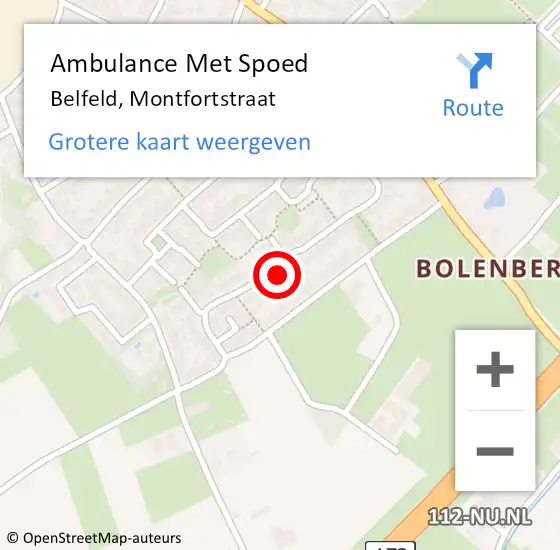 Locatie op kaart van de 112 melding: Ambulance Met Spoed Naar Belfeld, Montfortstraat op 19 augustus 2023 23:20