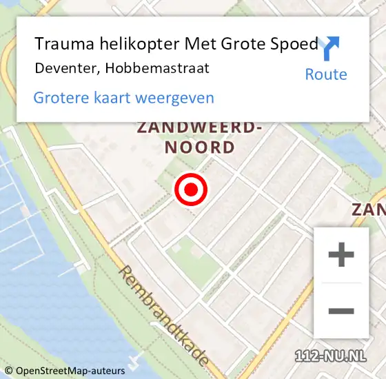 Locatie op kaart van de 112 melding: Trauma helikopter Met Grote Spoed Naar Deventer, Hobbemastraat op 19 augustus 2023 23:49