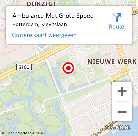 Locatie op kaart van de 112 melding: Ambulance Met Grote Spoed Naar Rotterdam, Kievitslaan op 20 augustus 2023 00:05