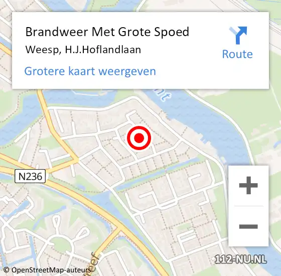 Locatie op kaart van de 112 melding: Brandweer Met Grote Spoed Naar Weesp, H.J.Hoflandlaan op 20 augustus 2023 00:29