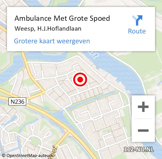 Locatie op kaart van de 112 melding: Ambulance Met Grote Spoed Naar Weesp, H.J.Hoflandlaan op 20 augustus 2023 00:31