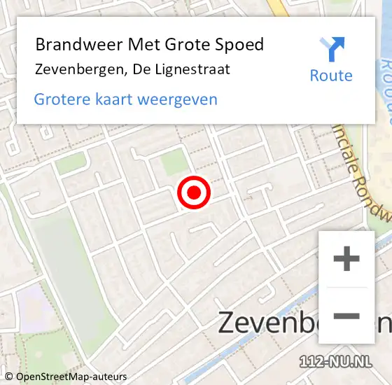 Locatie op kaart van de 112 melding: Brandweer Met Grote Spoed Naar Zevenbergen, De Lignestraat op 20 augustus 2023 00:50