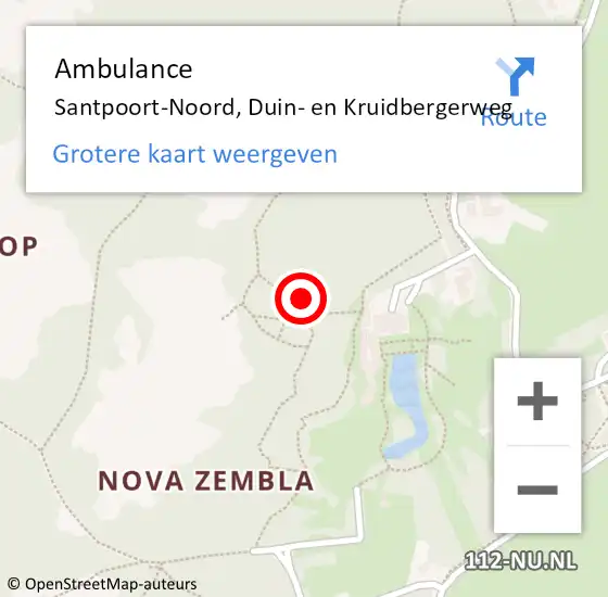 Locatie op kaart van de 112 melding: Ambulance Santpoort-Noord, Duin- en Kruidbergerweg op 20 augustus 2023 01:36