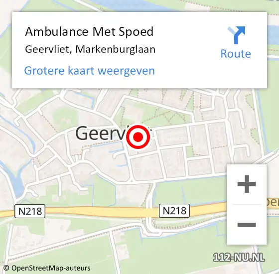 Locatie op kaart van de 112 melding: Ambulance Met Spoed Naar Geervliet, Markenburglaan op 20 augustus 2023 02:11