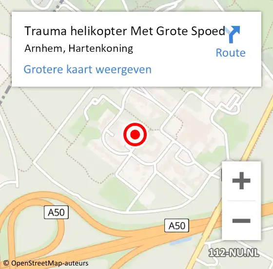 Locatie op kaart van de 112 melding: Trauma helikopter Met Grote Spoed Naar Arnhem, Hartenkoning op 20 augustus 2023 02:30