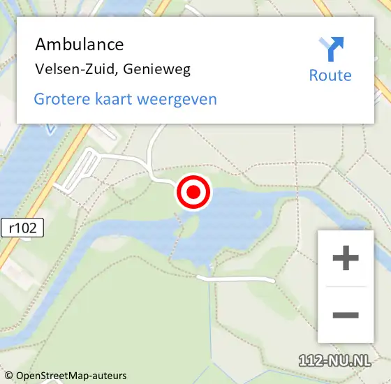 Locatie op kaart van de 112 melding: Ambulance Velsen-Zuid, Genieweg op 20 augustus 2023 03:33