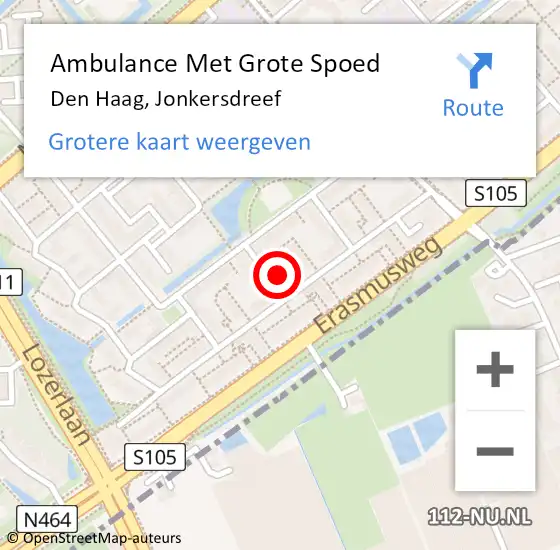 Locatie op kaart van de 112 melding: Ambulance Met Grote Spoed Naar Den Haag, Jonkersdreef op 20 augustus 2023 04:04