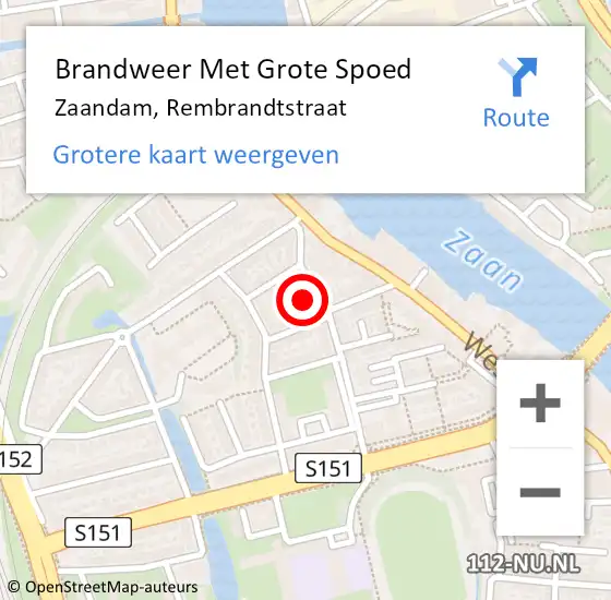 Locatie op kaart van de 112 melding: Brandweer Met Grote Spoed Naar Zaandam, Rembrandtstraat op 20 augustus 2023 04:40