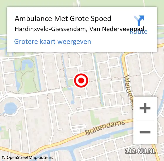 Locatie op kaart van de 112 melding: Ambulance Met Grote Spoed Naar Hardinxveld-Giessendam, Van Nederveenpad op 20 augustus 2023 05:22