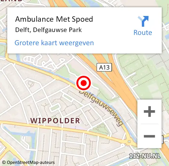 Locatie op kaart van de 112 melding: Ambulance Met Spoed Naar Delft, Delfgauwse Park op 20 augustus 2023 06:40