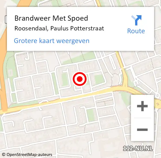 Locatie op kaart van de 112 melding: Brandweer Met Spoed Naar Roosendaal, Paulus Potterstraat op 20 augustus 2023 08:13