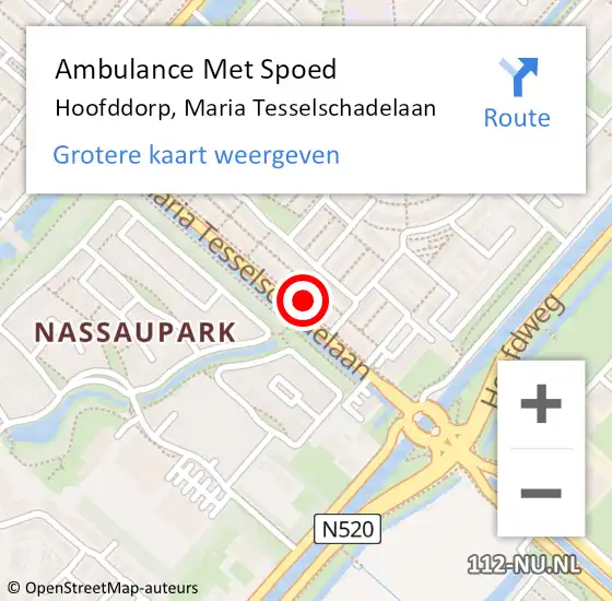 Locatie op kaart van de 112 melding: Ambulance Met Spoed Naar Hoofddorp, Maria Tesselschadelaan op 20 augustus 2023 08:32