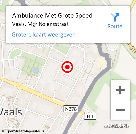 Locatie op kaart van de 112 melding: Ambulance Met Grote Spoed Naar Vaals, Mgr Nolensstraat op 20 augustus 2023 08:57