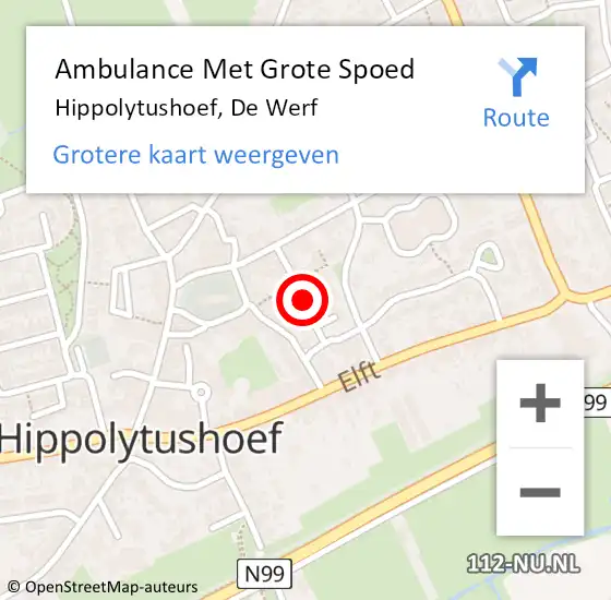 Locatie op kaart van de 112 melding: Ambulance Met Grote Spoed Naar Hippolytushoef, De Werf op 20 augustus 2023 09:00