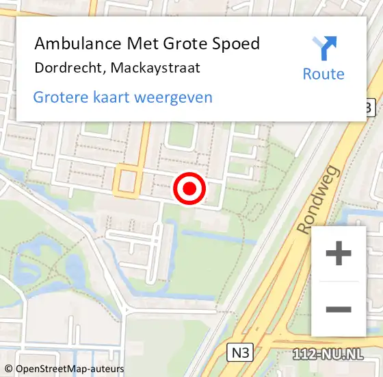 Locatie op kaart van de 112 melding: Ambulance Met Grote Spoed Naar Dordrecht, Mackaystraat op 20 augustus 2023 09:35