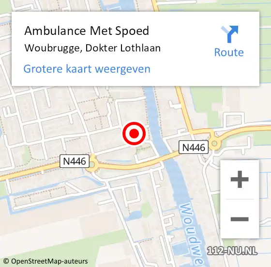 Locatie op kaart van de 112 melding: Ambulance Met Spoed Naar Woubrugge, Dokter Lothlaan op 20 augustus 2023 10:01