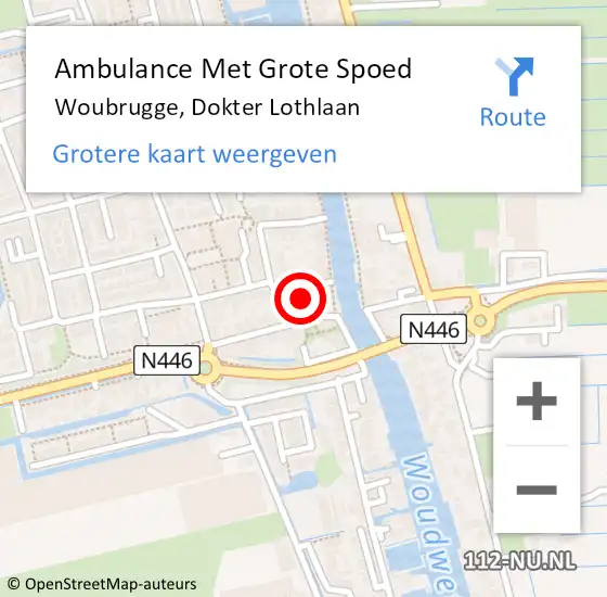 Locatie op kaart van de 112 melding: Ambulance Met Grote Spoed Naar Woubrugge, Dokter Lothlaan op 20 augustus 2023 10:05