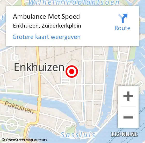 Locatie op kaart van de 112 melding: Ambulance Met Spoed Naar Enkhuizen, Zuiderkerkplein op 20 augustus 2023 10:11