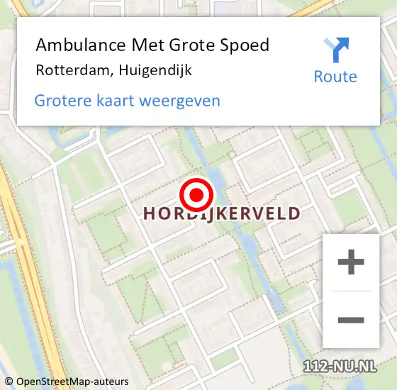 Locatie op kaart van de 112 melding: Ambulance Met Grote Spoed Naar Rotterdam, Huigendijk op 20 augustus 2023 10:20