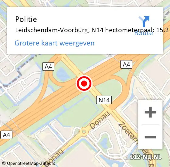 Locatie op kaart van de 112 melding: Politie Leidschendam-Voorburg, N14 hectometerpaal: 15,2 op 20 augustus 2023 10:23