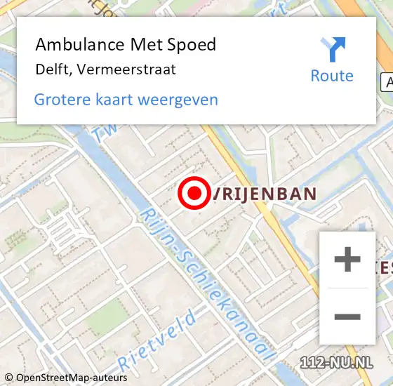 Locatie op kaart van de 112 melding: Ambulance Met Spoed Naar Delft, Vermeerstraat op 20 augustus 2023 10:42