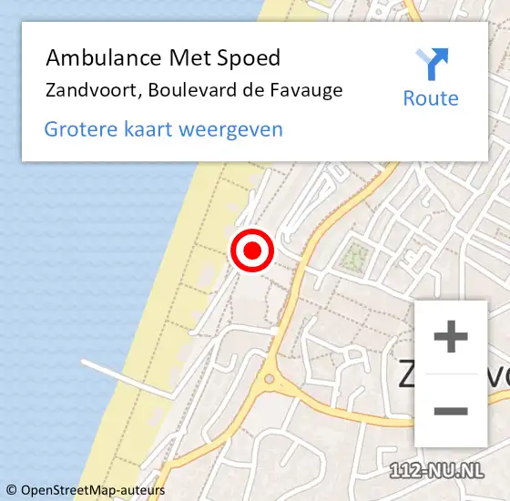 Locatie op kaart van de 112 melding: Ambulance Met Spoed Naar Zandvoort, Boulevard de Favauge op 20 augustus 2023 10:47