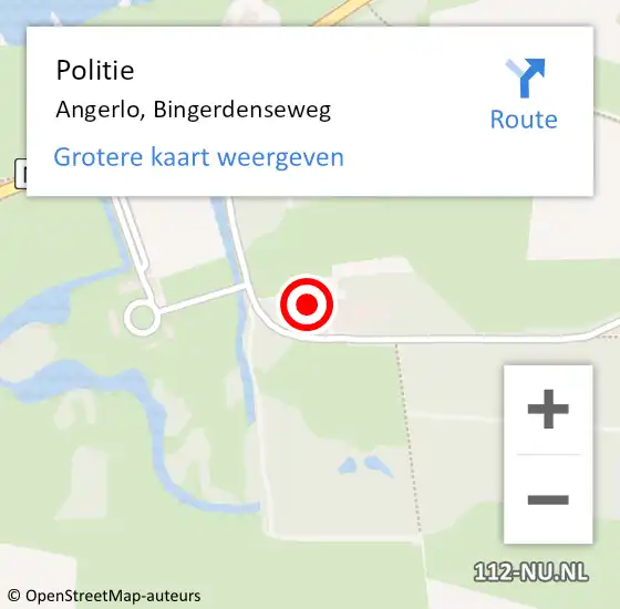 Locatie op kaart van de 112 melding: Politie Angerlo, Bingerdenseweg op 20 augustus 2023 10:57