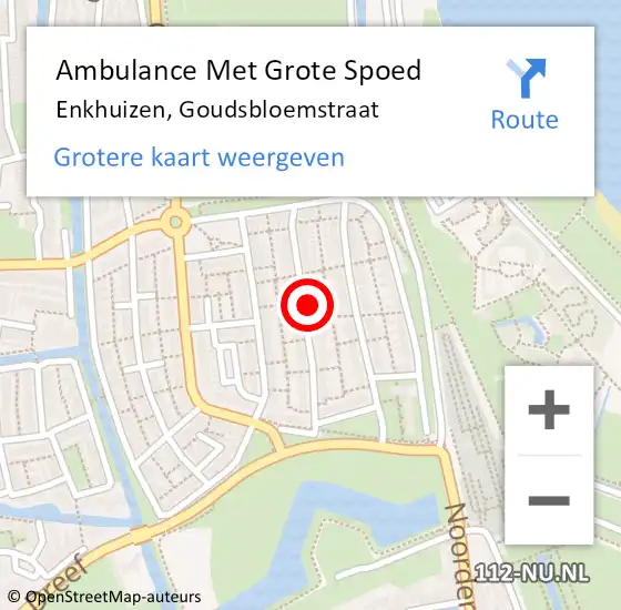 Locatie op kaart van de 112 melding: Ambulance Met Grote Spoed Naar Enkhuizen, Goudsbloemstraat op 20 augustus 2023 11:06