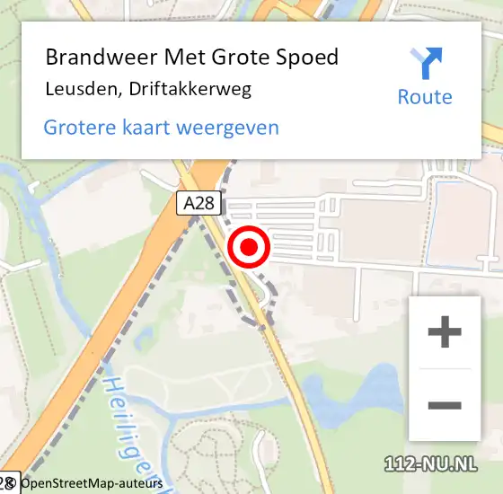 Locatie op kaart van de 112 melding: Brandweer Met Grote Spoed Naar Leusden, Driftakkerweg op 20 augustus 2023 11:16