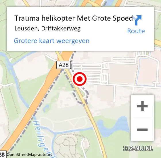 Locatie op kaart van de 112 melding: Trauma helikopter Met Grote Spoed Naar Leusden, Driftakkerweg op 20 augustus 2023 11:19