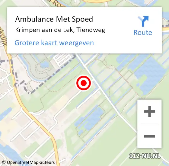 Locatie op kaart van de 112 melding: Ambulance Met Spoed Naar Krimpen aan de Lek, Tiendweg op 20 augustus 2023 11:25
