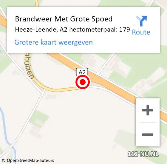 Locatie op kaart van de 112 melding: Brandweer Met Grote Spoed Naar Heeze-Leende, A2 hectometerpaal: 179 op 20 augustus 2023 11:53