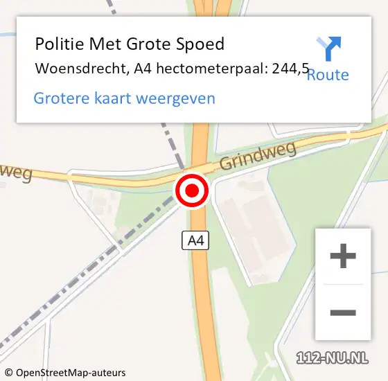 Locatie op kaart van de 112 melding: Politie Met Grote Spoed Naar Woensdrecht, A4 hectometerpaal: 244,5 op 20 augustus 2023 11:55