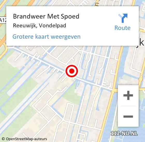 Locatie op kaart van de 112 melding: Brandweer Met Spoed Naar Reeuwijk, Vondelpad op 20 augustus 2023 12:02