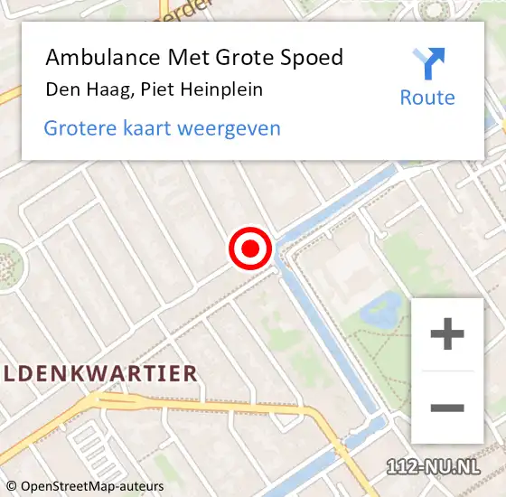 Locatie op kaart van de 112 melding: Ambulance Met Grote Spoed Naar Den Haag, Piet Heinplein op 20 augustus 2023 12:02