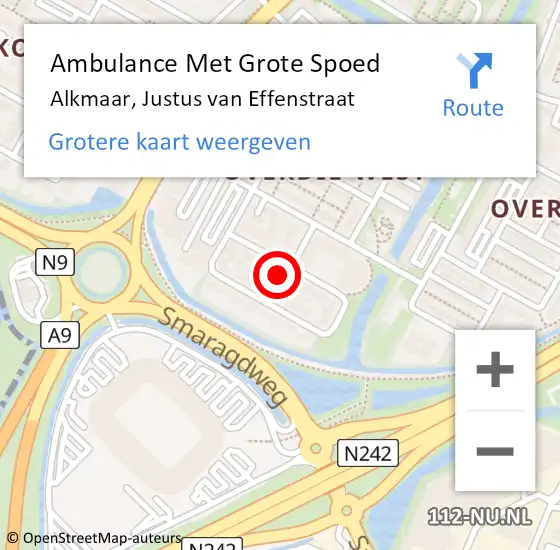 Locatie op kaart van de 112 melding: Ambulance Met Grote Spoed Naar Alkmaar, Justus van Effenstraat op 20 augustus 2023 12:15