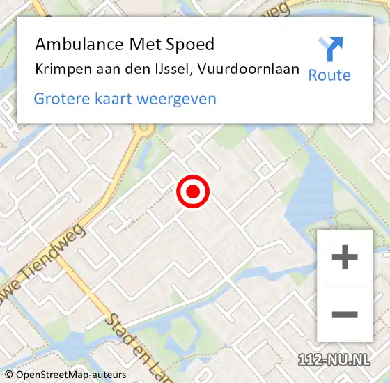 Locatie op kaart van de 112 melding: Ambulance Met Spoed Naar Krimpen aan den IJssel, Vuurdoornlaan op 20 augustus 2023 12:40