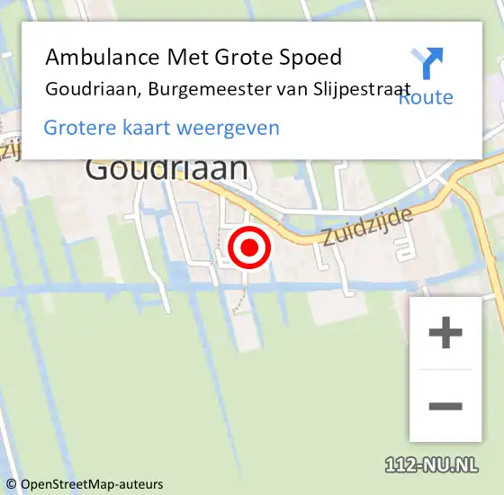 Locatie op kaart van de 112 melding: Ambulance Met Grote Spoed Naar Goudriaan, Burgemeester van Slijpestraat op 20 augustus 2023 13:05