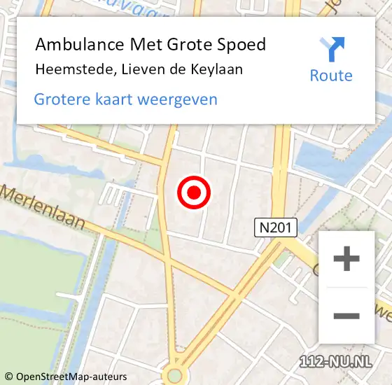 Locatie op kaart van de 112 melding: Ambulance Met Grote Spoed Naar Heemstede, Lieven de Keylaan op 20 augustus 2023 13:16