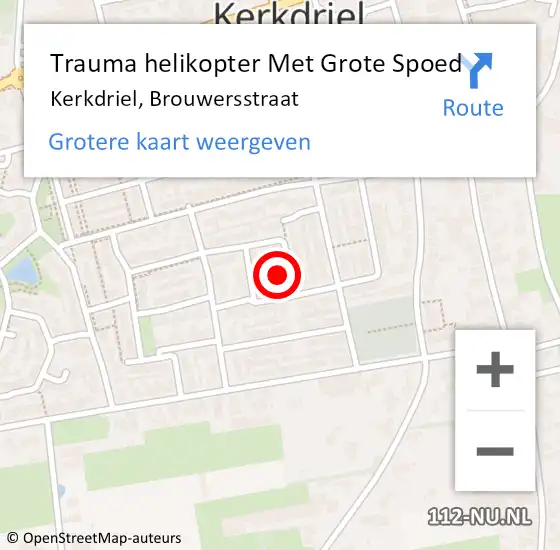 Locatie op kaart van de 112 melding: Trauma helikopter Met Grote Spoed Naar Kerkdriel, Brouwersstraat op 20 augustus 2023 13:26