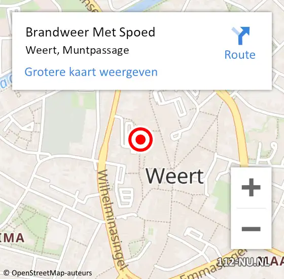 Locatie op kaart van de 112 melding: Brandweer Met Spoed Naar Weert, Muntpassage op 20 augustus 2023 13:45