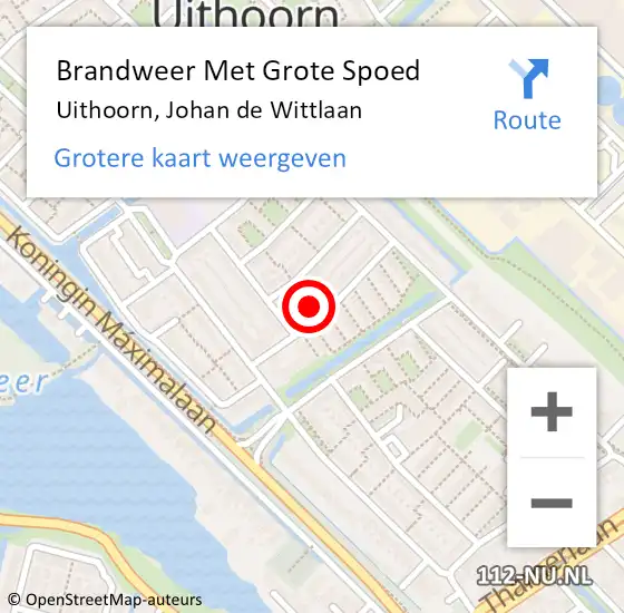 Locatie op kaart van de 112 melding: Brandweer Met Grote Spoed Naar Uithoorn, Johan de Wittlaan op 20 augustus 2023 15:05