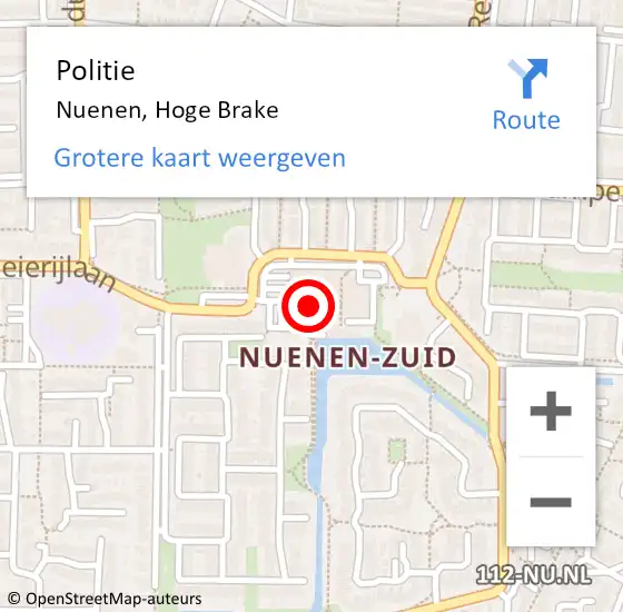 Locatie op kaart van de 112 melding: Politie Nuenen, Hoge Brake op 20 augustus 2023 15:10
