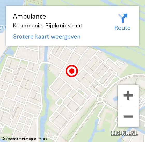 Locatie op kaart van de 112 melding: Ambulance Krommenie, Pijpkruidstraat op 20 augustus 2023 15:11