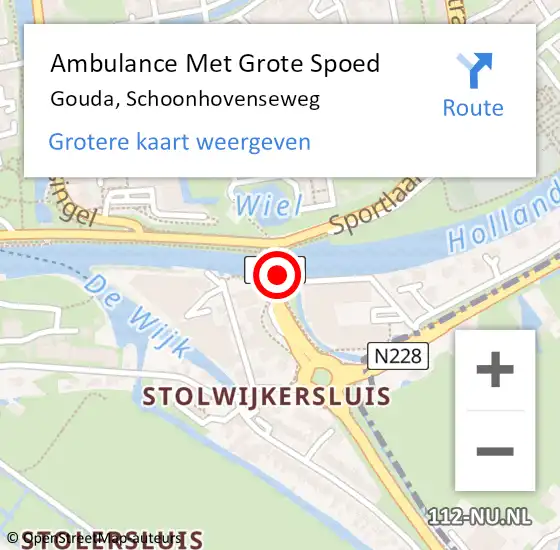 Locatie op kaart van de 112 melding: Ambulance Met Grote Spoed Naar Gouda, Schoonhovenseweg op 20 augustus 2023 15:30
