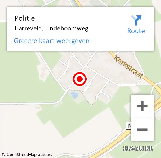 Locatie op kaart van de 112 melding: Politie Harreveld, Lindeboomweg op 20 augustus 2023 15:31