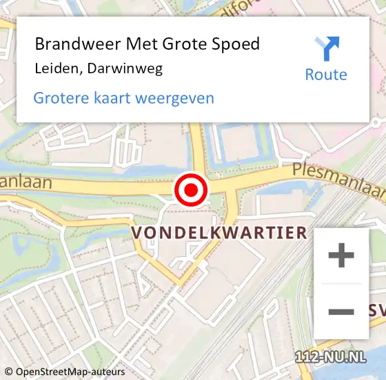 Locatie op kaart van de 112 melding: Brandweer Met Grote Spoed Naar Leiden, Darwinweg op 5 september 2014 11:31