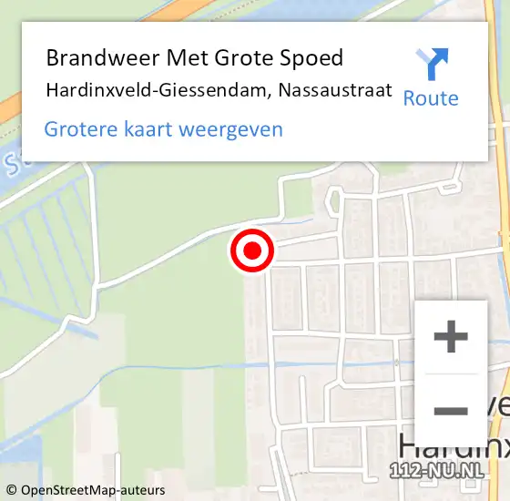 Locatie op kaart van de 112 melding: Brandweer Met Grote Spoed Naar Hardinxveld-Giessendam, Nassaustraat op 20 augustus 2023 16:06