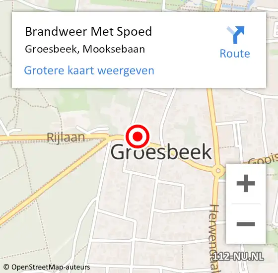 Locatie op kaart van de 112 melding: Brandweer Met Spoed Naar Groesbeek, Mooksebaan op 20 augustus 2023 16:16