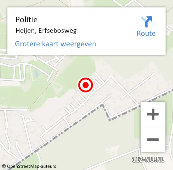 Locatie op kaart van de 112 melding: Politie Heijen, Erfsebosweg op 20 augustus 2023 16:46